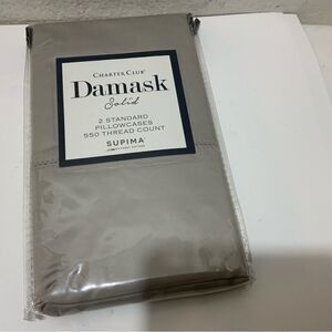 CHARTER CLUD DAMASK TWO STANDARD PILLOWCASES COLOR GRAY 550 THREAD COUNT NIP